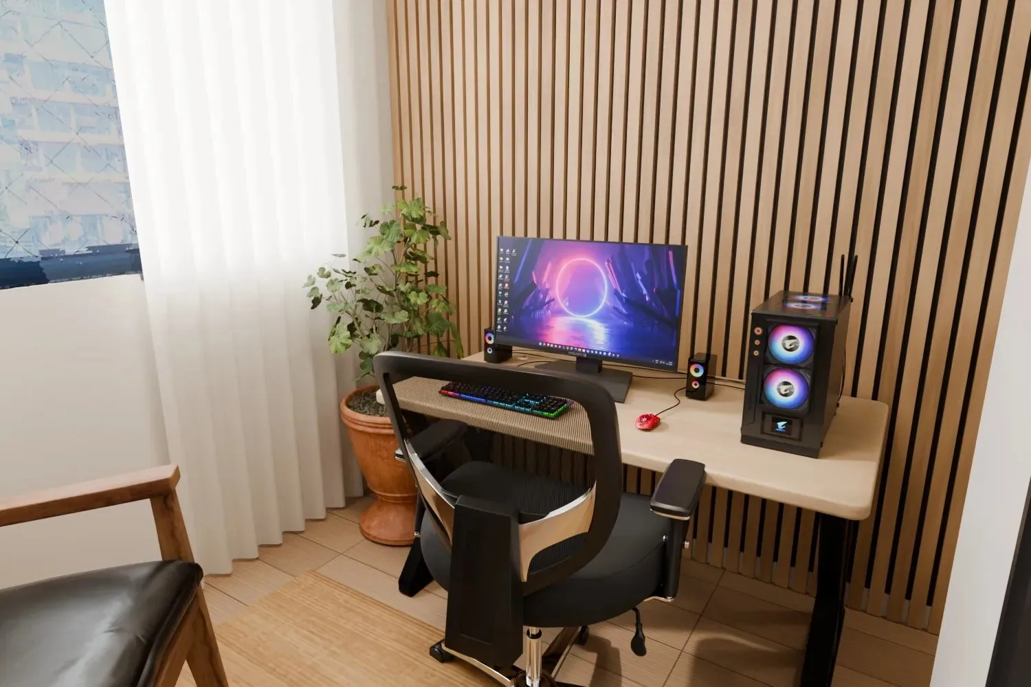 Une chambre aménagée en bureau à domicile