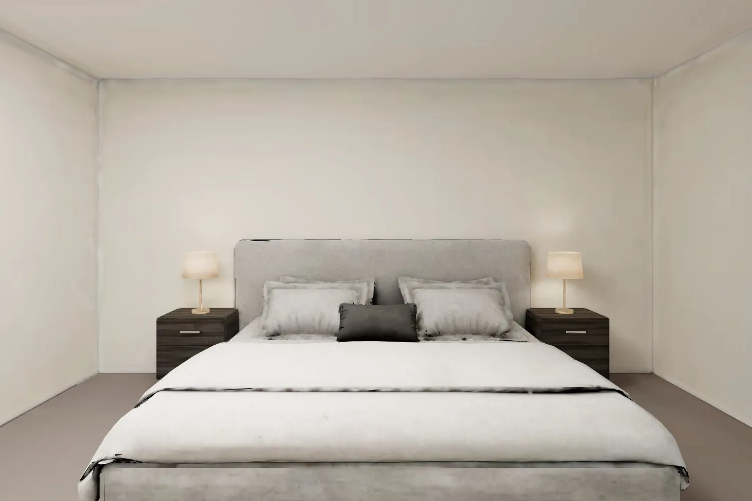 La chambre principale avant le changement : un mur blanc derrière le lit