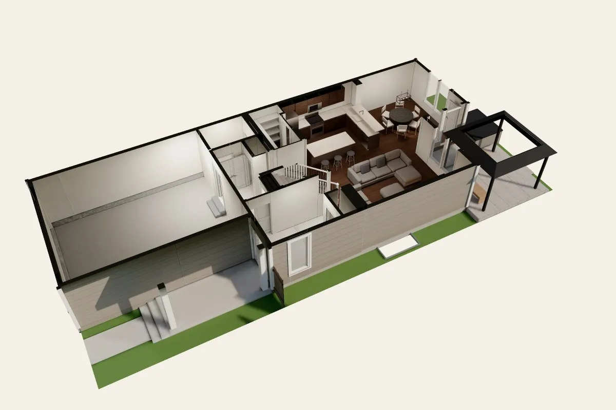 Le même plan en maison de poupée 3D meublée